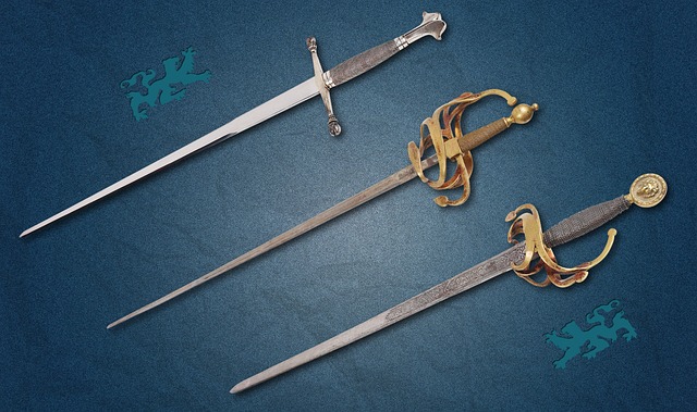 Three swords on a blue background